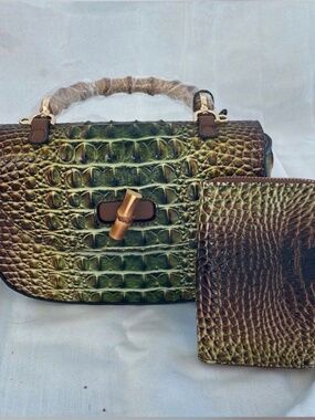 Green + Brown Crocodile crossbody purse  with wallet